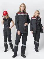 Костюм рабочий женский Весна-2 (тк.Смесовая,210, 35% хл, ВО-пропитка, усиления локти, колени) п/к, т.серый/красны