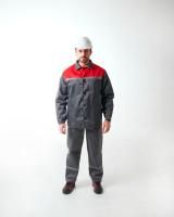 Костюм рабочий с полукомбинезоном (тк. Смесовая 260 гр/м2) т. серый/красный. Пр-во РБ 