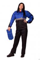 Костюм рабочий с полукомбинезоном черный-василек "ПРОФЕССИОНАЛ", РБ