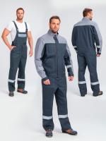 Костюм рабочий с полукомбинезоном Бриготек-2 (тк.Смесовая,260), 60% хлопка, т.серый/св.серый