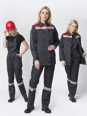 Костюм рабочий женский Весна-2 (тк.Смесовая,210, 35% хл, ВО-пропитка, усиления локти, колени) п/к, т.серый/красны