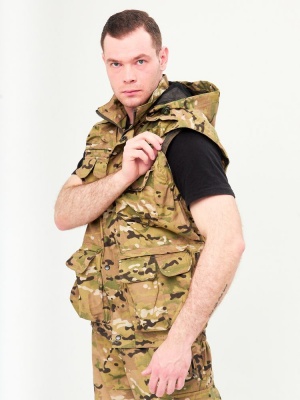 Костюм для рыбалки мужской летний (куртка-жилет+брюки-шорты) "Хищник" кмф "Мультикам"