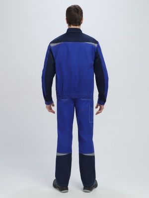 Костюм рабочий Строй-1 МВО защита (хлопок 60%, тк.Смесовая,280) брюки, васильковый/т.синий/черный