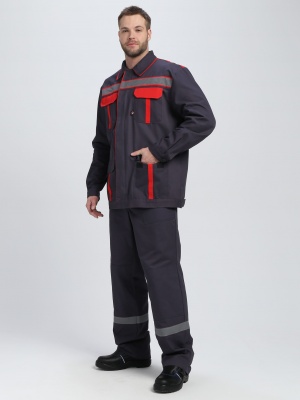 Костюм рабочий ИТР СОП UZ (тк.Саржа,250) брюки, т.серый/красный