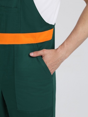 Костюм ИТР c полукомбинезоном хлопок 100% (тк.Саржа,250), т.зеленый/оранжевый