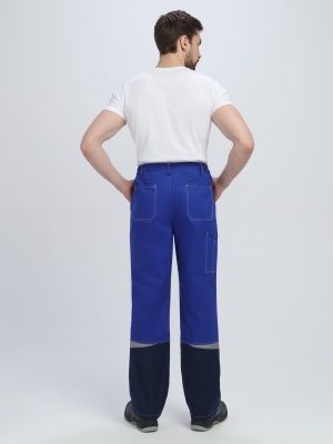 Костюм рабочий Строй-1 МВО защита (хлопок 60%, тк.Смесовая,280) брюки, васильковый/т.синий/черный