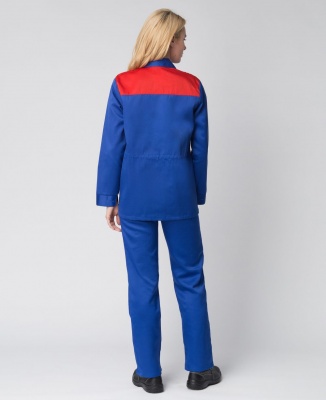 Костюм рабочий женский Передовик (тк.Смесовая,210) брюки, васильковый/красный