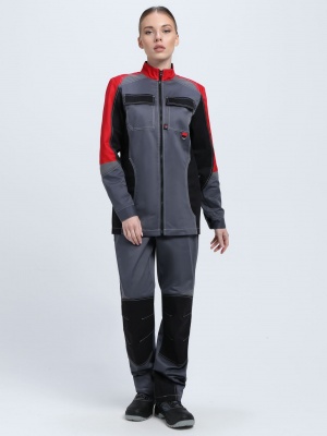 Костюм рабочий женский Формула-1 (тк.Смесовая,240) брюки, серый/красный/черный