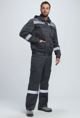 Костюм рабочий Титан СОП с капюшоном (тк.Смесовая,210) п/к, т.серый/св.серый