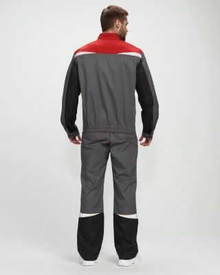 Костюм рабочий Строй-1 МВО защита (хлопок 60%, тк.Смесовая,280) брюки, т.серый/красный/черный