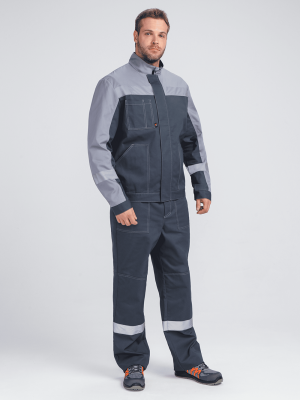 Костюм рабочий с брюками Бриготек-1 (тк.Смесовая,260), 60% хлопка, т.серый/св.серый