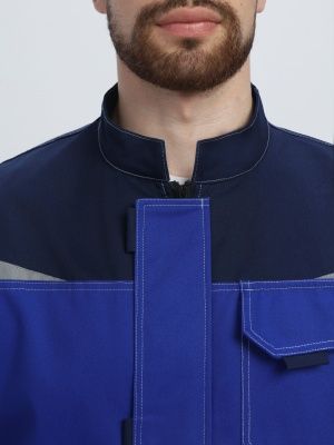 Костюм рабочий Строй-1 МВО защита (хлопок 60%, тк.Смесовая,280) брюки, васильковый/т.синий/черный