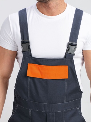 Костюм рабочий с полукомбинезоном Бриготек-2 (тк.Смесовая,260), 60% хлопка, т.серый/оранжевый