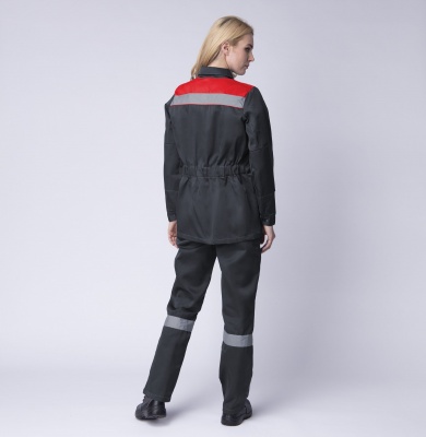 Костюм рабочий женский Весна-2 (тк.Смесовая,210, 35% хл, ВО-пропитка, усиления локти, колени) п/к, т.серый/красны