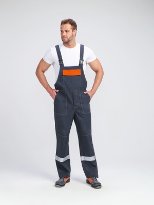 Костюм рабочий с полукомбинезоном Бриготек-2 (тк.Смесовая,260), 60% хлопка, т.серый/оранжевый