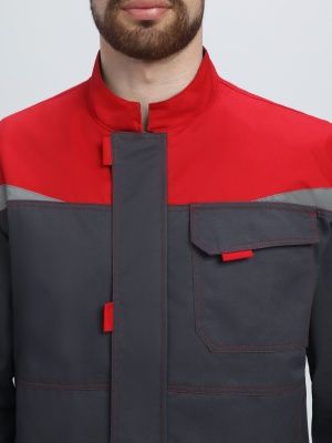 Костюм рабочий Строй-1 МВО защита (хлопок 60%, тк.Смесовая,280) брюки, т.серый/красный/черный