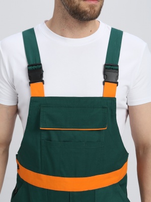 Костюм ИТР c полукомбинезоном хлопок 100% (тк.Саржа,250), т.зеленый/оранжевый