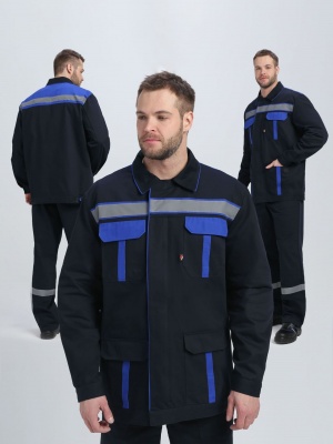 Костюм ИТР c полукомбинезоном хлопок 100% (тк.Саржа,250), т.синий/васильковый