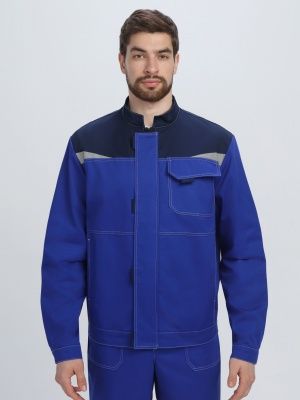 Костюм рабочий Строй-1 МВО защита (хлопок 60%, тк.Смесовая,280) брюки, васильковый/т.синий/черный