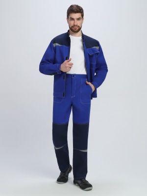 Костюм рабочий Строй-1 МВО защита (хлопок 60%, тк.Смесовая,280) брюки, васильковый/т.синий/черный