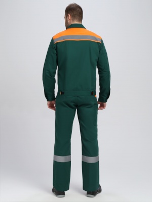 Костюм ИТР c полукомбинезоном хлопок 100% (тк.Саржа,250), т.зеленый/оранжевый