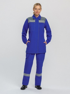 Костюм рабочий женский Смена (тк.Саржа,250) брюки, васильковый/серый