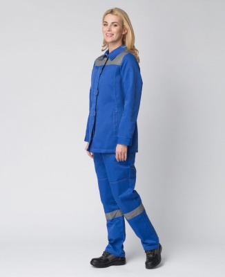 Костюм рабочий женский Весна-1 (тк.Смесовая,210) брюки, васильковый/серый