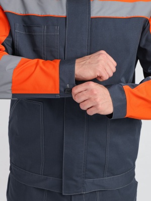 Костюм рабочий с брюками Бриготек-1 (тк.Смесовая,260), 60% хлопка, т.серый/оранжевый