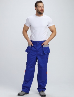 Костюм рабочий Союз-Профессионал-1 CH (тк.Смесовая,240) брюки, васильковый/св.серый/оранжевый