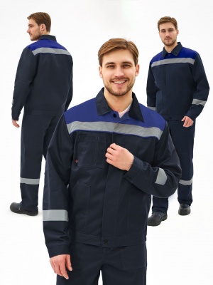 Костюм рабочий Липецк-1 CH с брюками (тк.Смесовая,280, хлопок 65%), т.синий/васильковый