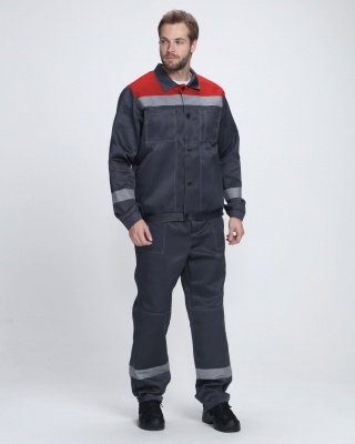 Костюм рабочий Легион-1 усиленный (тк.Смесовая,210) брюки, т.серый/красный