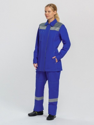Костюм рабочий женский Смена (тк.Саржа,250) брюки, васильковый/серый
