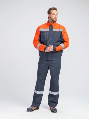 Костюм рабочий с брюками Бриготек-1 (тк.Смесовая,260), 60% хлопка, т.серый/оранжевый