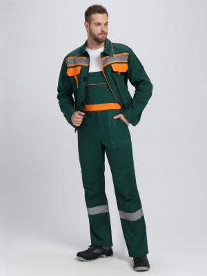 Костюм ИТР c полукомбинезоном хлопок 100% (тк.Саржа,250), т.зеленый/оранжевый