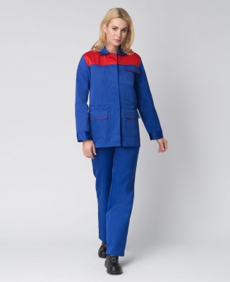 Костюм рабочий женский Передовик (тк.Смесовая,210) брюки, васильковый/красный