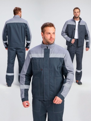 Костюм рабочий с брюками Бриготек-1 (тк.Смесовая,260), 60% хлопка, т.серый/св.серый
