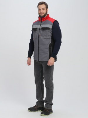 Жилет утепленный Формула (тк.Смесовая,240), серый/черный/красный