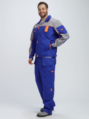 Костюм рабочий Союз-Профессионал-1 CH (тк.Смесовая,240) брюки, васильковый/св.серый/оранжевый