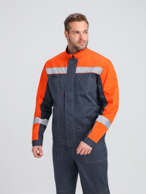 Костюм рабочий с брюками Бриготек-1 (тк.Смесовая,260), 60% хлопка, т.серый/оранжевый