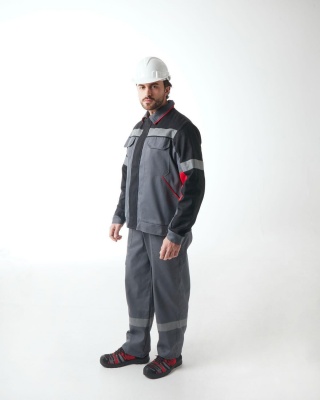 Костюм рабочий с полукомбинезоном Профессионал (тк. Смесовая 255 гр/м2) т.серый/черный. Пр-во РБ