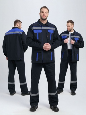 Костюм ИТР c полукомбинезоном хлопок 100% (тк.Саржа,250), т.синий/васильковый