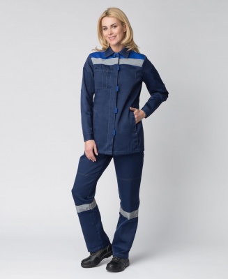 Костюм рабочий женский Весна-1 (тк.Смесовая,210) брюки, т.синий/васильковый