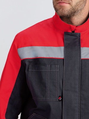 Костюм рабочий с брюками Бриготек-1 (тк.Смесовая,260), 60% хлопка, т.серый/красный