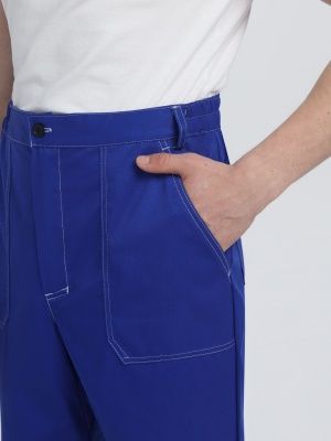 Костюм рабочий Строй-1 МВО защита (хлопок 60%, тк.Смесовая,280) брюки, васильковый/т.синий/черный