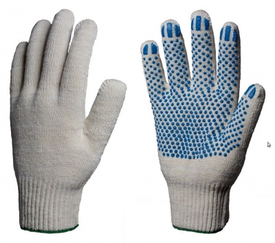 Перчатки х/б 7,5кл. с ПВХ точка 4 нити