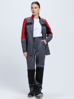 Костюм рабочий женский Формула-1 (тк.Смесовая,240) брюки, серый/красный/черный