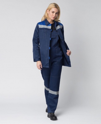 Костюм рабочий женский Весна-2 (тк.Смесовая,210, 35% хл, ВО-пропитка) п/к, т.синий/васильковый