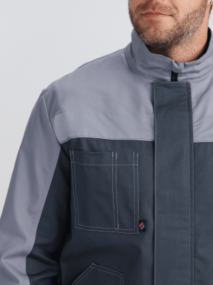 Костюм рабочий с брюками Бриготек-1 (тк.Смесовая,260), 60% хлопка, т.серый/св.серый