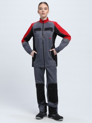 Костюм рабочий женский Формула-1 (тк.Смесовая,240) брюки, серый/красный/черный