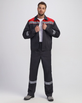 Костюм рабочий Легион Премиум-1 СОП CH (тк.Смесовая,240) брюки, т.серый/красный
